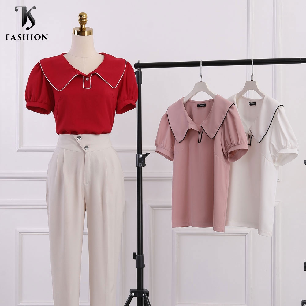 Áo sơ mi nữ bassic, chất đũi trơn thoáng mát, cổ sen, cúc ngực, tay bồng, hàng thiết kế cao cấp TK Fashion - SMKA163