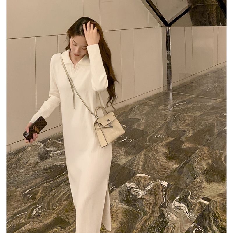 Váy len suông dáng dài cổ polo