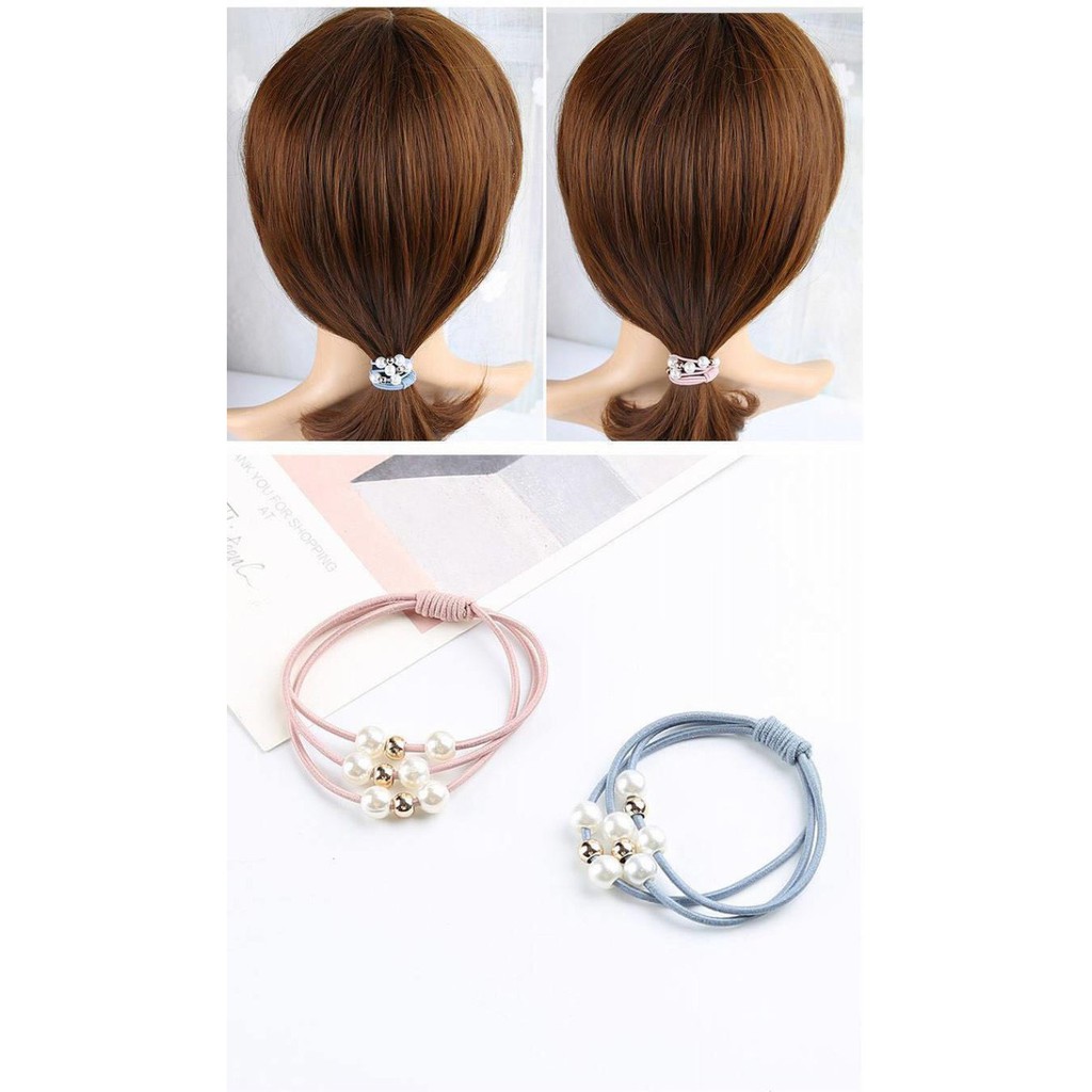Combo 5 Chun Buộc Tóc, Dây Thun Cột Tóc Màu Kết Hạt  Xinh Xắn