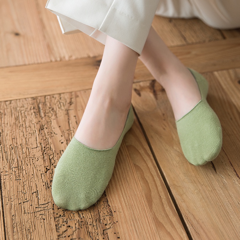 Vớ vải cotton trơn màu mỏng chống trượt cổ thấp thời trang mùa hè dành cho nữ