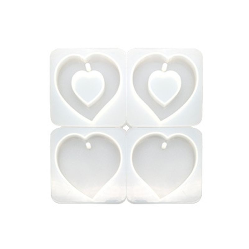 Bộ 4 Khuôn Silicone Tạo Hình Làm Mặt Dây Chuyền Hình Tròn / Trái Tim / Gợn Sóng