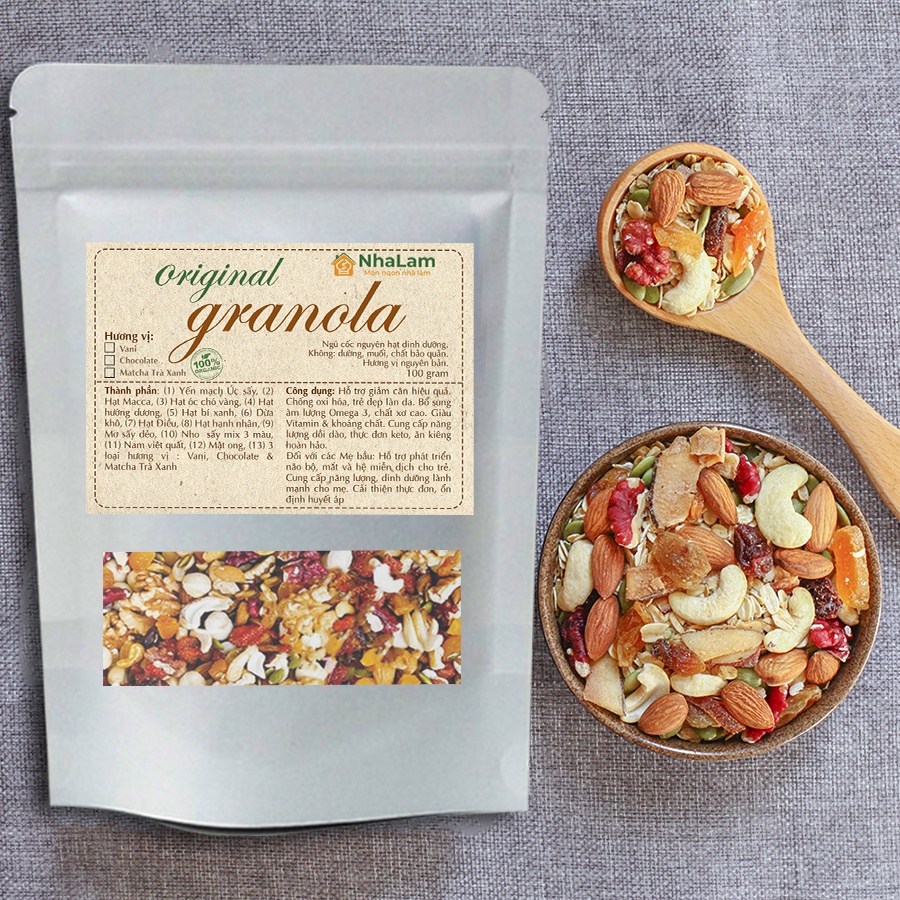 Granola Ngũ Cốc Siêu Hạt Thơm Ngon, Ăn Kiêng Macca, Hạnh Nhân 12 Loại Hạt - NHALAM FOOD