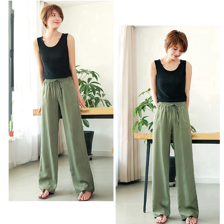 Quần Cotton Lanh Ống Rộng Lưng Cao Thời Trang Cho Nữ | BigBuy360 - bigbuy360.vn