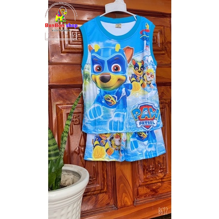(C03_Kèm video) Đồ bé trai có hình Paw Patrol, bộ mặc nhà vải 3D thái mát lạnh cho bé từ 3 tuổi - 7 tuổi