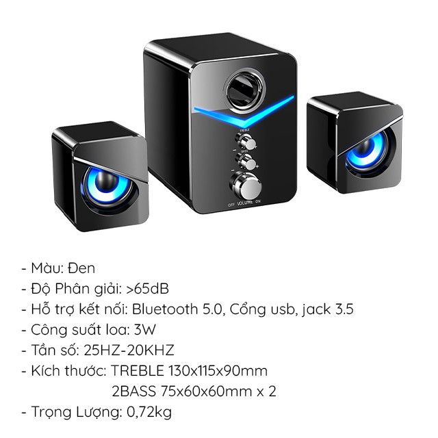 Loa Bluetooth, Loa Máy Tính Để Bàn D221 SUPER BASS Cực Đã, Có LED, Dòng Cho Laptop, Pc, Điện Thoại
