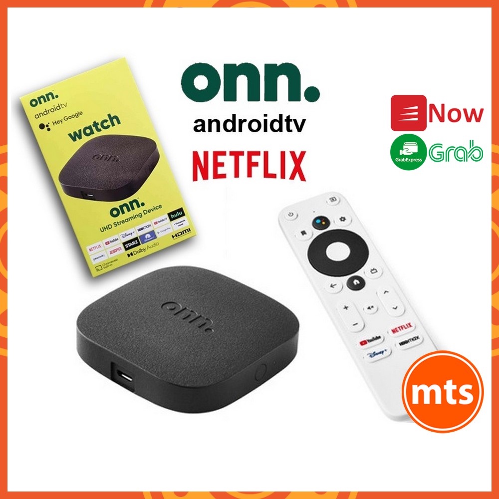 Android TV Box ONN TV Streaming, Android 10 chính chủ, Điều khiển giọng nói Bluetooth, Chứng chỉ Chrome cast, Netflix