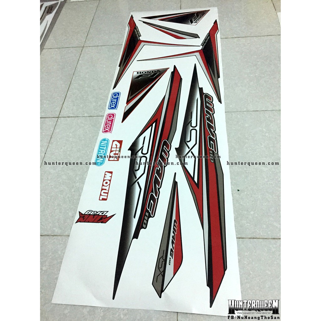Tem rời xe WAVE RSX 2014. Dán xe đen bửng đỏ. Chống nước, bền màu, sắc nét. Thay đổi theo yêu cầu. Chất lượng cao.