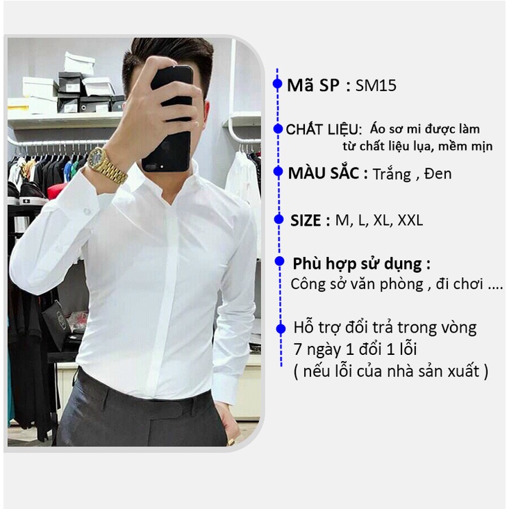 Áo Sơ Mi Nam Azila Dài Tay Công Sở Cao Cấp, Chất Vải Lụa Nến Co Giãn Hàng Hôp Cổ Cứng