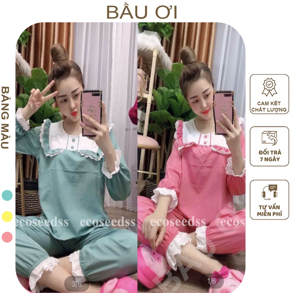 [BAUOI B18] BỘ QUẦN ÁO BẦU DÀI TAY MẶC NHÀ TRƯỚC VÀ SAU SINH KIỂU DÁNG TIỂU THƯ CÓ KHÓA CHO CON BÚ, CHẤT LỤA ĐŨI SIÊU