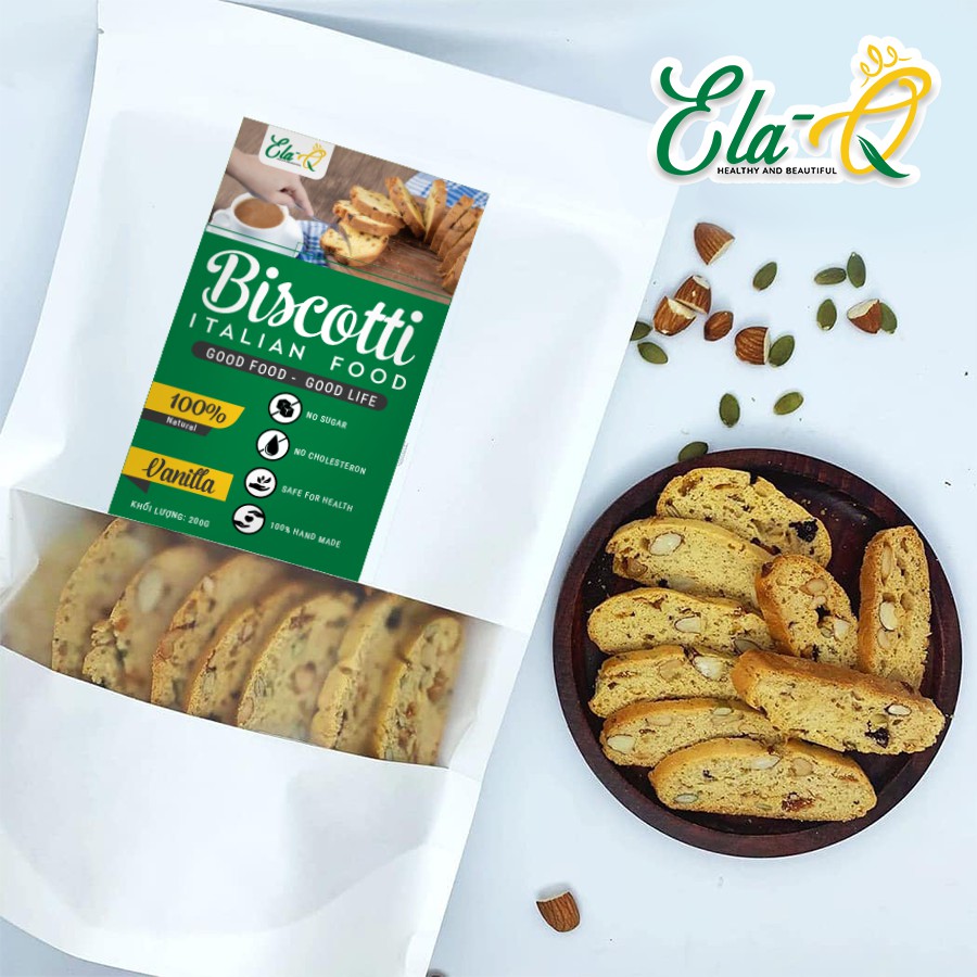 Bánh BISCOTTI 500gr vị vani ElaQueen - Bánh ăn kiêng giảm cân cho người béo, tập Gym,Keto/das,tiểu đường,ăn vặt, ăn sáng