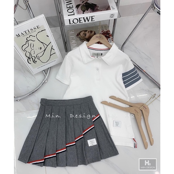 Set thom polo mix chân váy ly