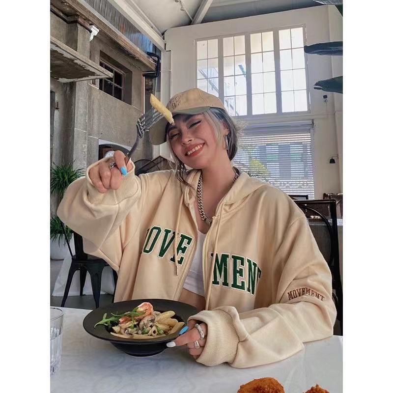 Áo khoác mũ trùm dài tay in họa tiết phong cách mùa thu cho phái nữ | BigBuy360 - bigbuy360.vn