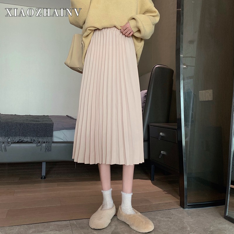 Xiaozhainv Fashion Pure Color All Match High Waist A Line Midi skirts | BigBuy360 - bigbuy360.vn