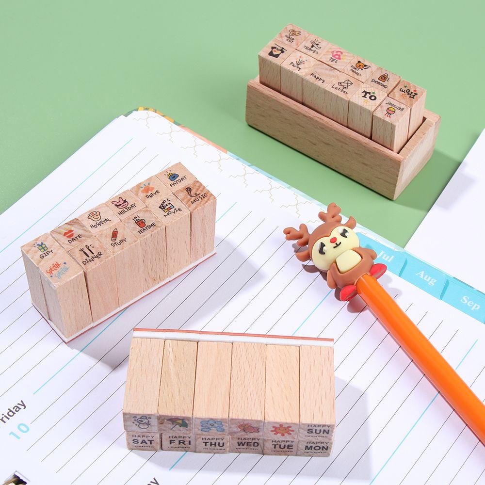 PISTA Bộ 12 Con Dấu Gỗ Trang Trí Sổ Tay Xinh Xắn