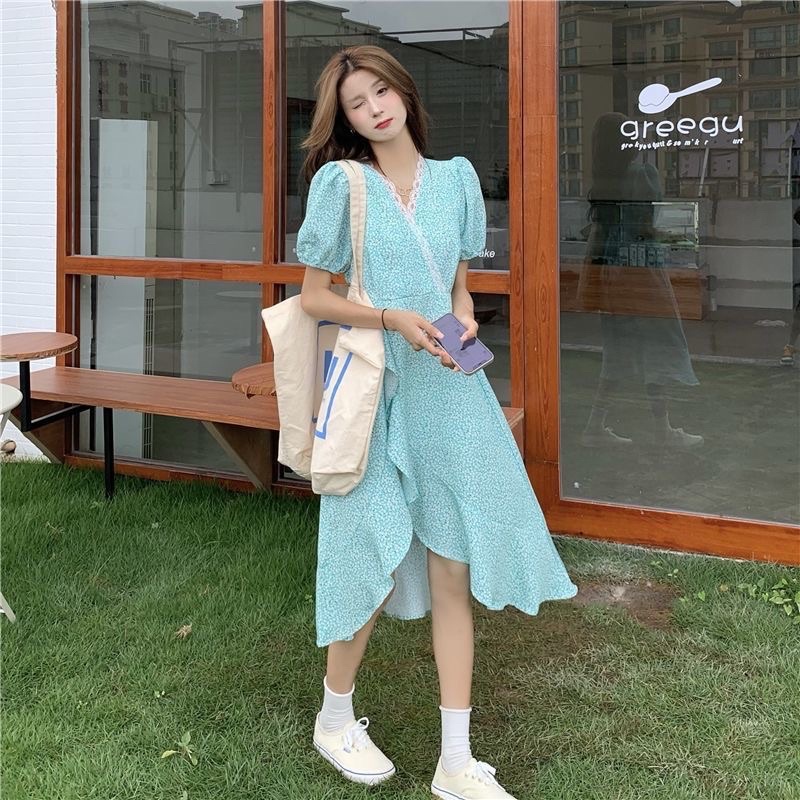 FREESHIP VÁY BÁNH BÈO HOA NHÍ XANH DA TRỜI VINTAGE