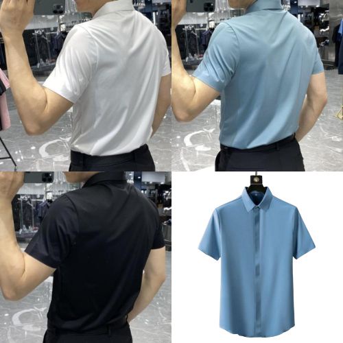 Áo sơ mi nam. Áo sơ mi tay ngắn giấu khuy chất lụa nhập mèn mại,thấm hút mồ hôi -kvind_store08