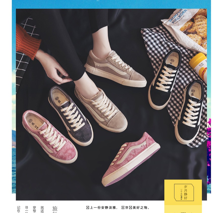 (Hàng Đẹp)Ảnh thật 4 hình cuối-Giày sneaker da lộn Ulzzang