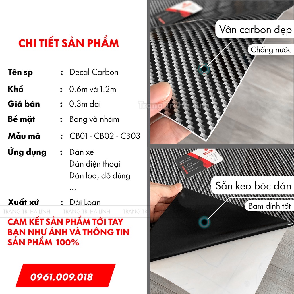 Decal carbon dán xe , decan cacbon vân bóng nhám sẵn keo khổ 0.6mx0.3m và 1.2mx0.3m