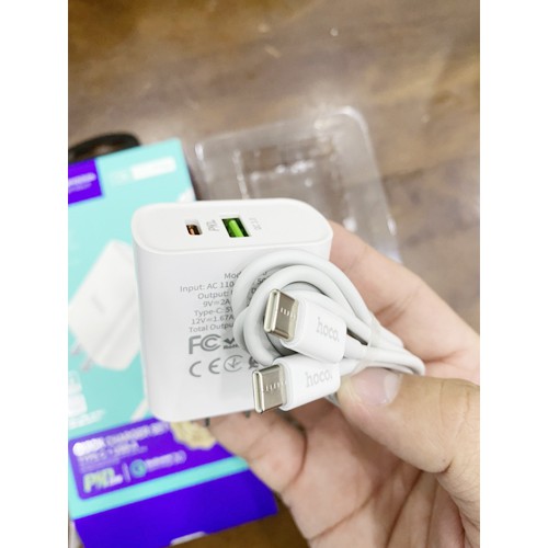 Bộ Sạc Nhanh Android PD20W + QC3.0 Hoco C80 Chính Hãng 2 Cổng Ra USB Và Type C Kèm Cáp Type C To Type C 3A 1M