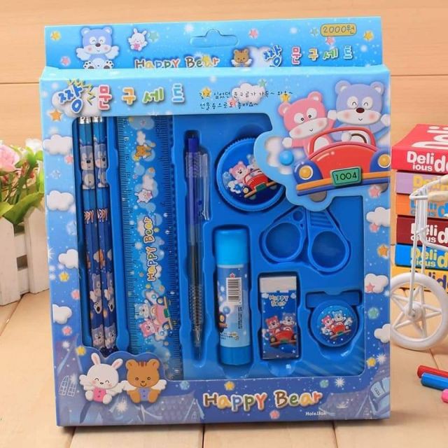 Bộ Dụng Cụ Học Tập 9 Món Họa Tiết Hoạt Hình Dễ Thương Cho Bé 88022 Tổng Kho Sỉ VP88