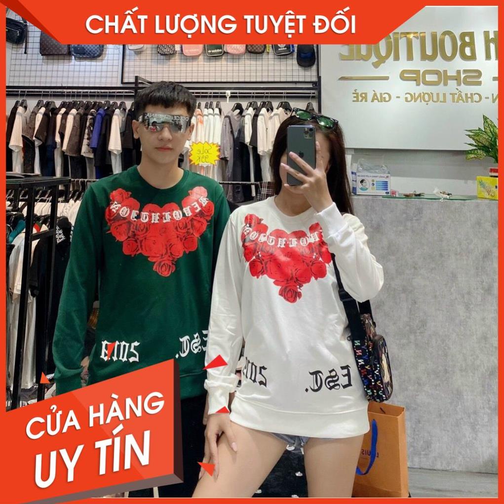 Áo nỉ thu đông nam nữ cổ tròn dài tay mikenco hoa hồng 5 màu hot hit, ảnh thật