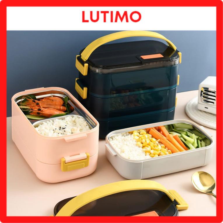 Hộp đựng cơm giữ nhiệt văn phòng dễ thương 2 tầng inox LUTIMO HC3