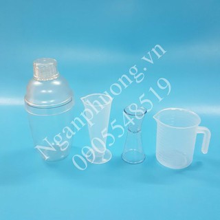 BỘ DỤNG CỤ ĐONG 4 MÓN PHA CHẾ (CA 250ML, LY 100ML, JIGGER 2 ĐẦU, SHAKER 530ML MỜ)