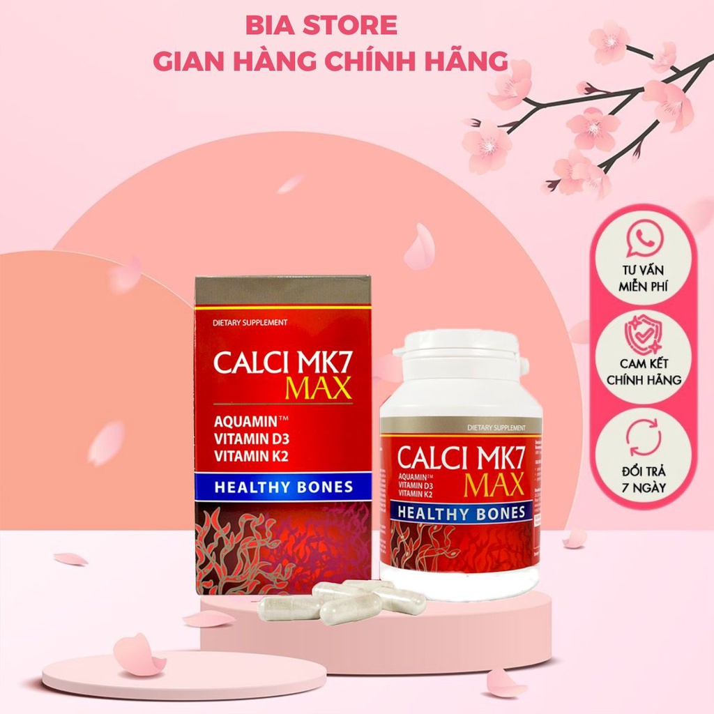 Calci MK7 Max - Viên uống bổ sung canxi tảo đỏ tự nhiên, vitamin D3, MK7 hộp 60 viên