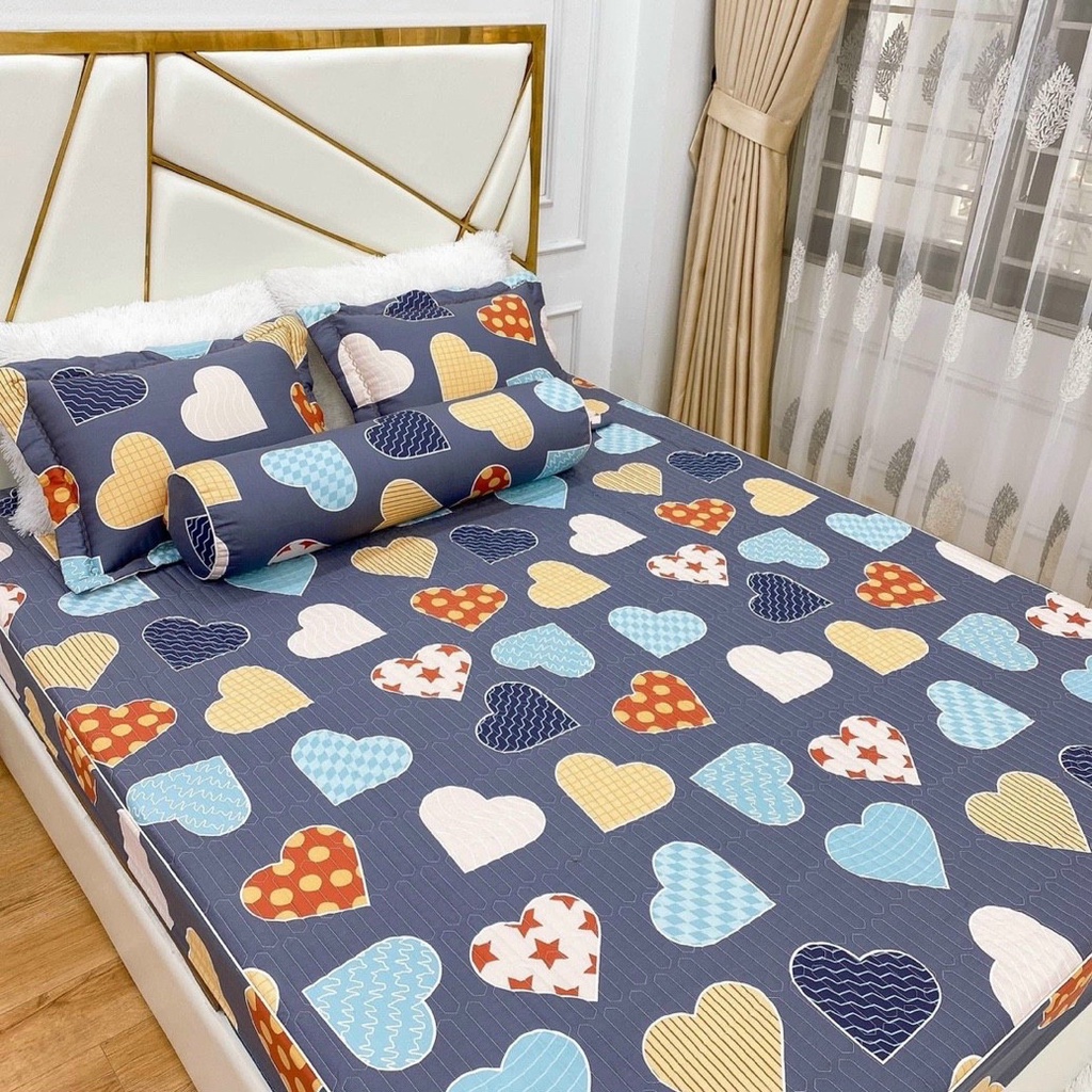 Bộ ga chun trần bông 3 lớp cotton 100%, hàng loại 1 ,kích thước 1m2/1m6/1m8/2m2- TIM XƯỚC