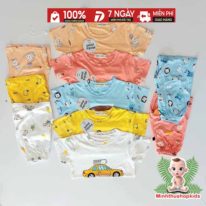 Bộ Cộc Tay Chất Thun Lạnh MinKy Mom Nhiều Họa tiết Thú - Ô tô Cho Bé Trai Bé Gai 6-18kg QATE 336