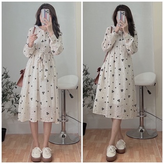 Váy đầm hoa nhí babydoll dài qua gối chất xốp mềm mại 2 lớp