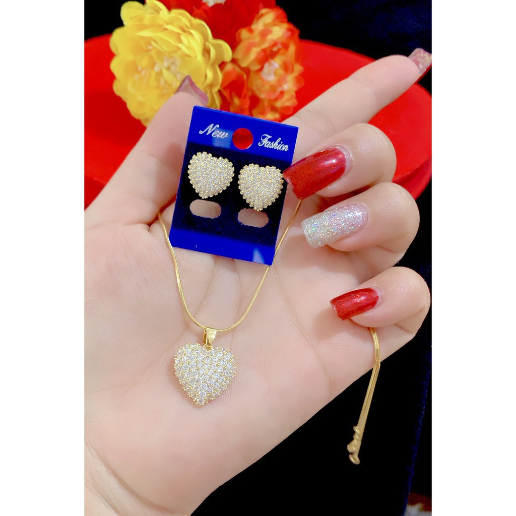 Combo dây chuyền bông tai nữ mạ 18k E762