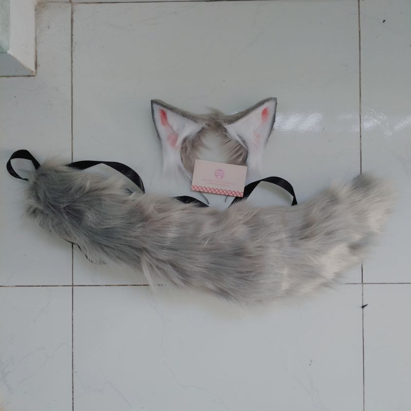 Bộ tai kèm đuôi hoá trang cáo màu xám loại lớn