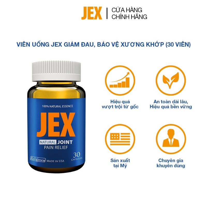 Jex_viên uống hỗ trợ giảm đau khớp,thoái hóa khớp,viêm khớp,bảo vệ,tái tạo sụn khớp,chậm thoái hóa khớp.Hũ 30 viên