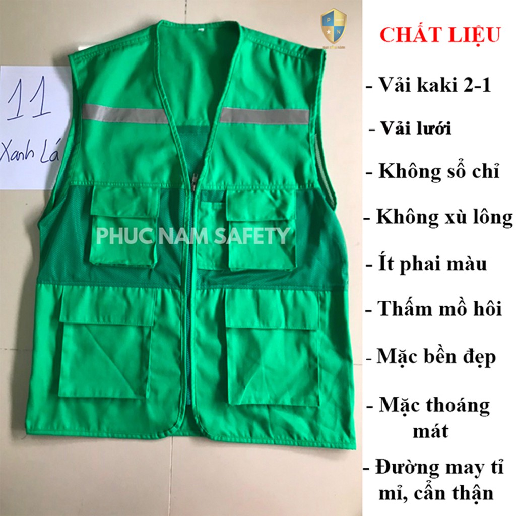 Áo bảo ghi lê phản quang màu xanh lá, áo ghi lê, đồng phục kỹ sư, BHLĐ Phúc Nam