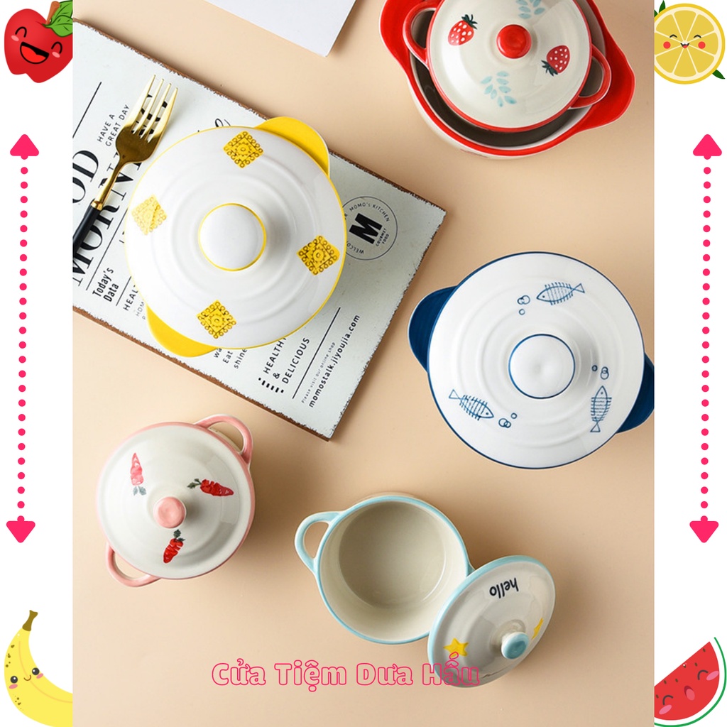 Chén Bát Ăn Dặm, Bát Decor Gốm Sứ Hình Nồi Có Nắp Dễ Thương 250ml Baby Galaxy Official