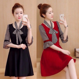 Đầm xoè phối sọc