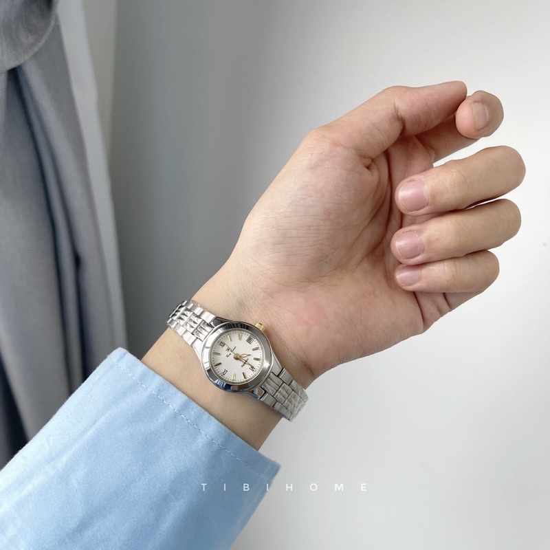 CHÍNH HÃNG SALE 30% ĐỒNG HỒ NỮ DÂY KIM LOẠI RAY RUCCI MINI MẶT TRẮNG DÂY BẠC VIỀN BẠC