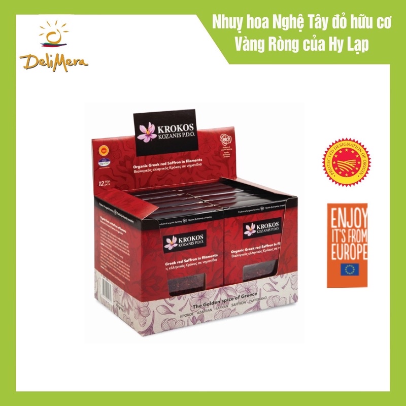 Nhụy Hoa Nghệ Tây Saffron Organic Hy Lạp nhãn hiệu Krokos Kozanis hộp giấy đỏ 1g