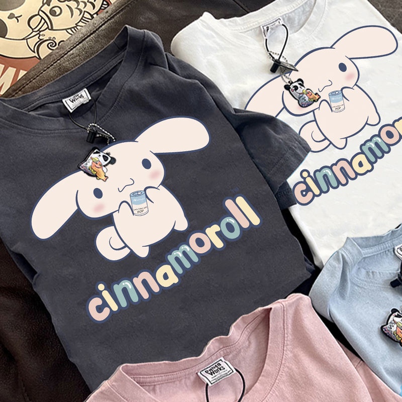 Áo Thun 100% Cotton Tay Ngắn Dáng Rộng In Họa Tiết Hoạt Hình Thời Trang Mùa Hè 2022 Cho Nữ