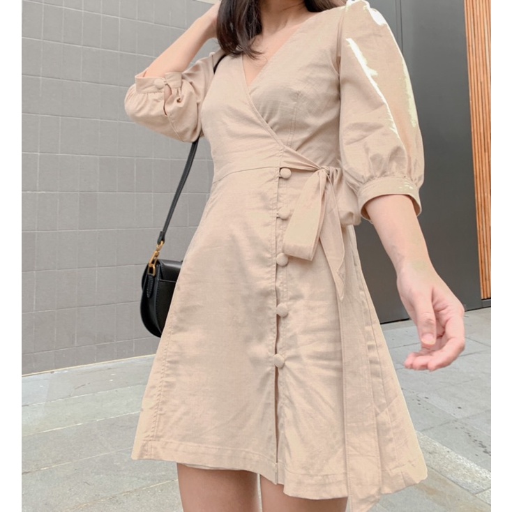 Đầm SANSHA - Đầm đắp chéo tay lửng trơn | BigBuy360 - bigbuy360.vn