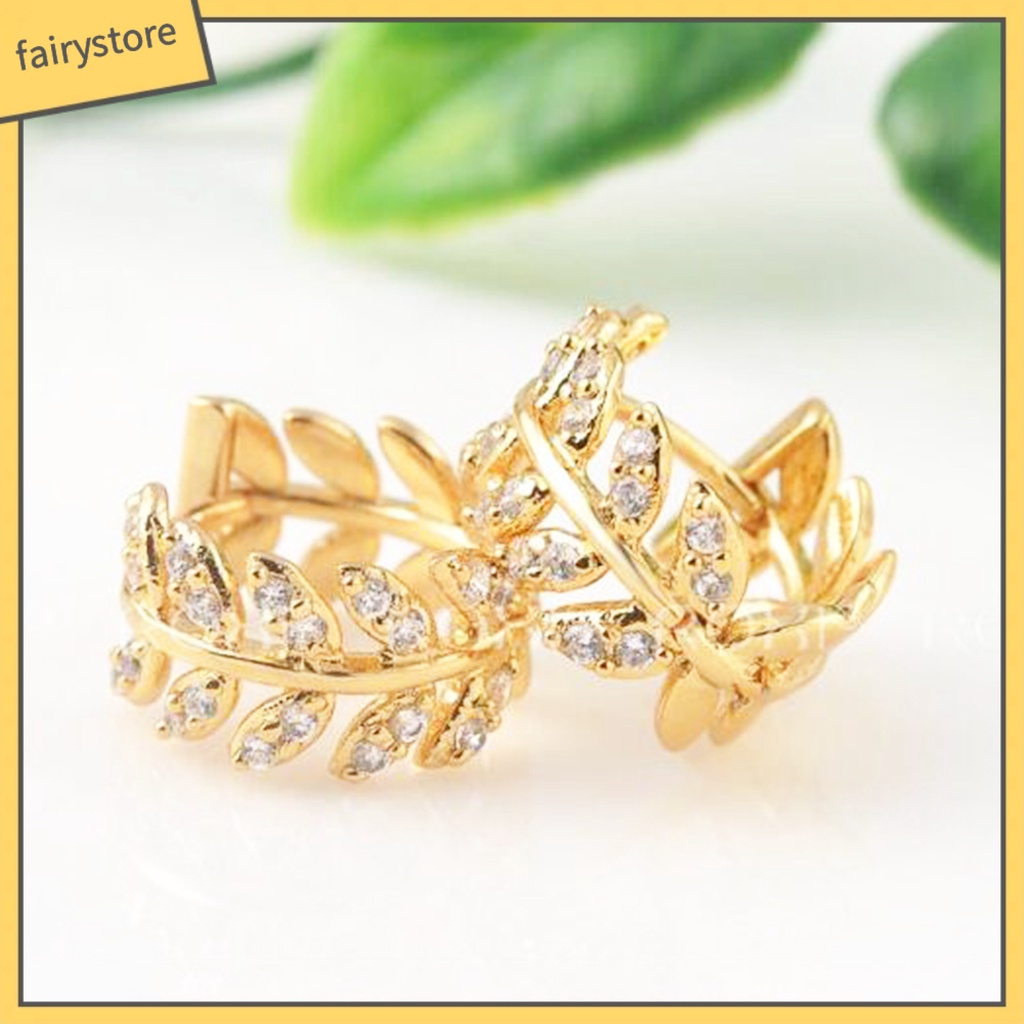 Bông Tai Hình Lá Đính Đá Cho Nữ