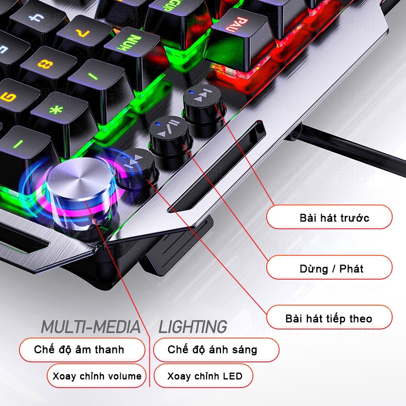 Bàn phím cơ YINDIAO K100 phiên bản gaming 104 phím full size cấu trúc blue swtich có LED kê tay chống mỏi - Chính hãng