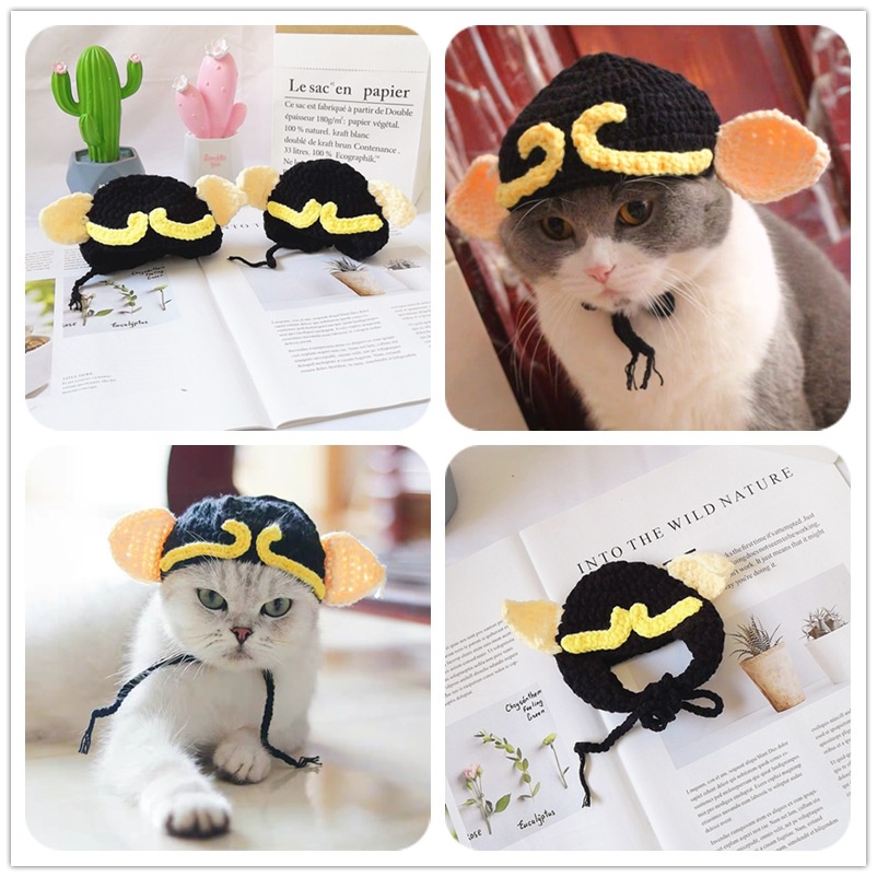 Nón len cho chó mèo đan móc hóa trang, mũ dễ thương đội cosplay thú cưng Con Mèo Xiêm