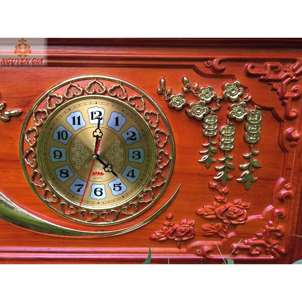 [BH 36 tháng] Đồng hồ treo tường chữ Tâm bằng gỗ Hương