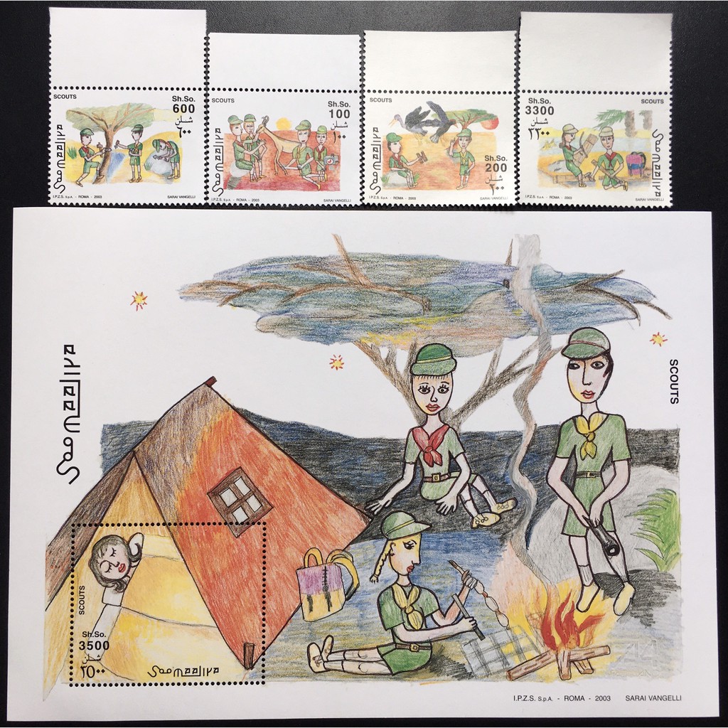 Bộ Tem Sưu Tầm Somalia 2003 Chủ Đề Hướng Đạo, Bloc + 4 Con Stamps.