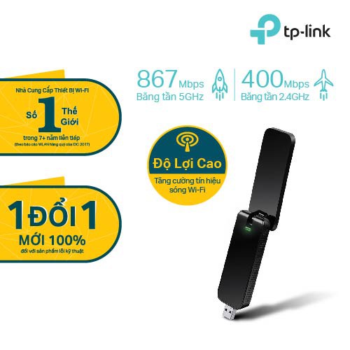 BỘ CHUYỂN ĐỔI USB WIFI TP-LINK ARCHER T4U CHUẨN AC 1300Mbps Hàng chính hãng
