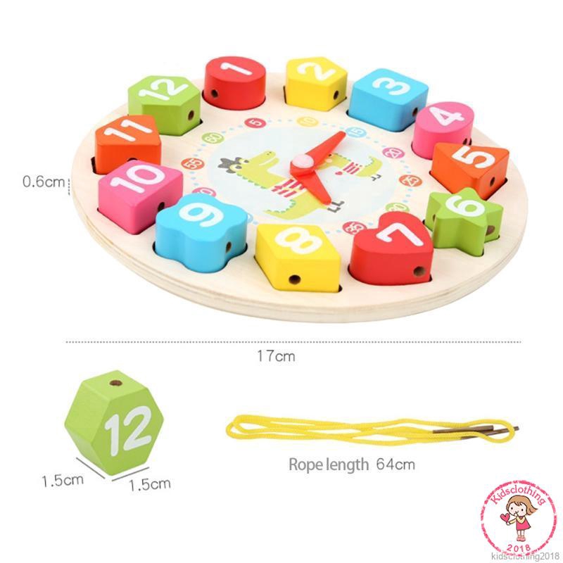 Preschool Children's Early Education Teaching Aids Math Wooden Toys Threading Digital Clock