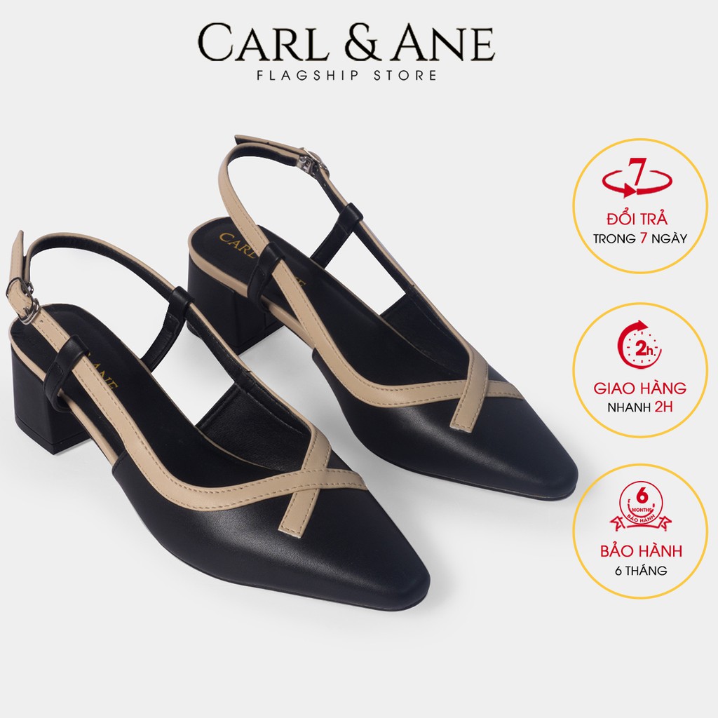 Carl &amp; Ane - Giày cao gót mũi vuông quai mảnh cao 5cm màu đen - CL009
