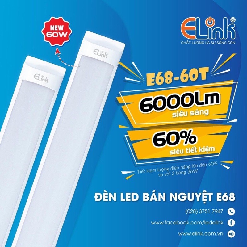 Đèn led bán nguyệt 1,2m 36W , 60W Elink ( bảo hành đổi mới 2 năm)